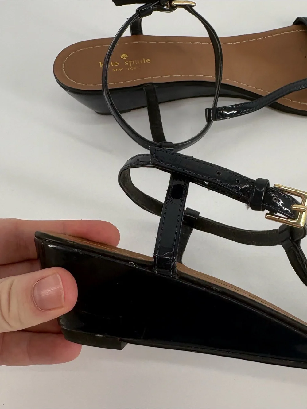 kate spade Navy Blue Patent T-Strap Sandals
